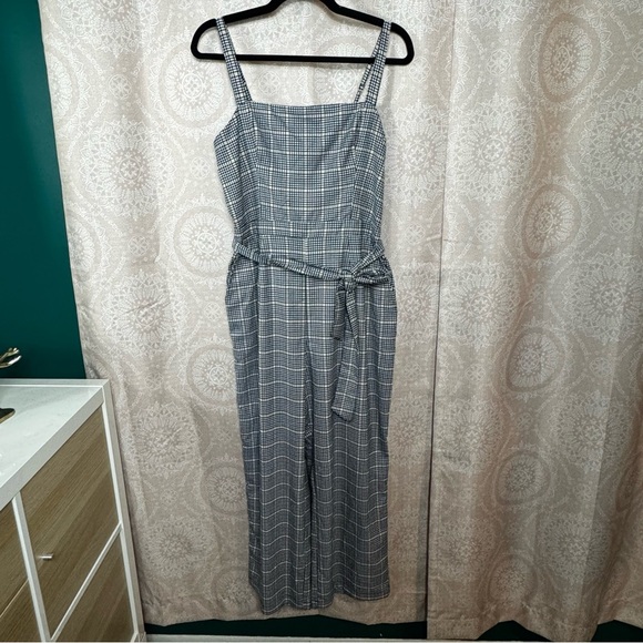 Abercrombie & Fitch Pants - Abercrombie & Fitch Navy Yellow Checkered Plaid Sleeveless Jumpsuit w/ Tie Waist